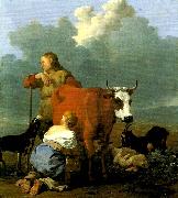 Karel Dujardin bondflicka mjolkande en ko oil on canvas